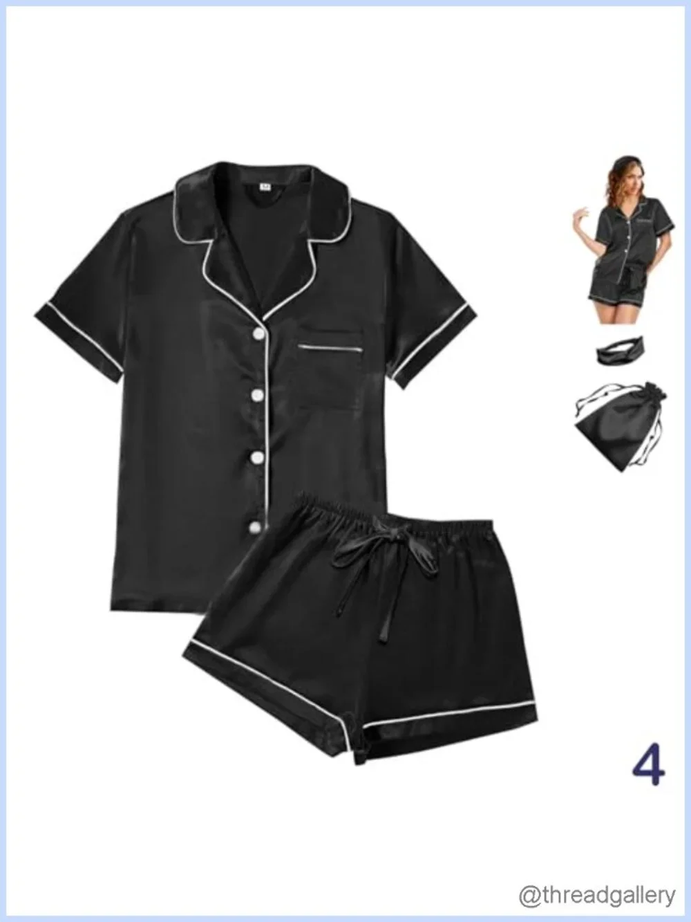 Satin Silky Pajama Set Short Sleeve Shirt & Shorts with Headband